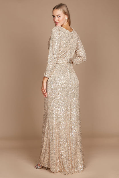 Long Sleeve Sequin Formal Hand Beaded Prom Dress