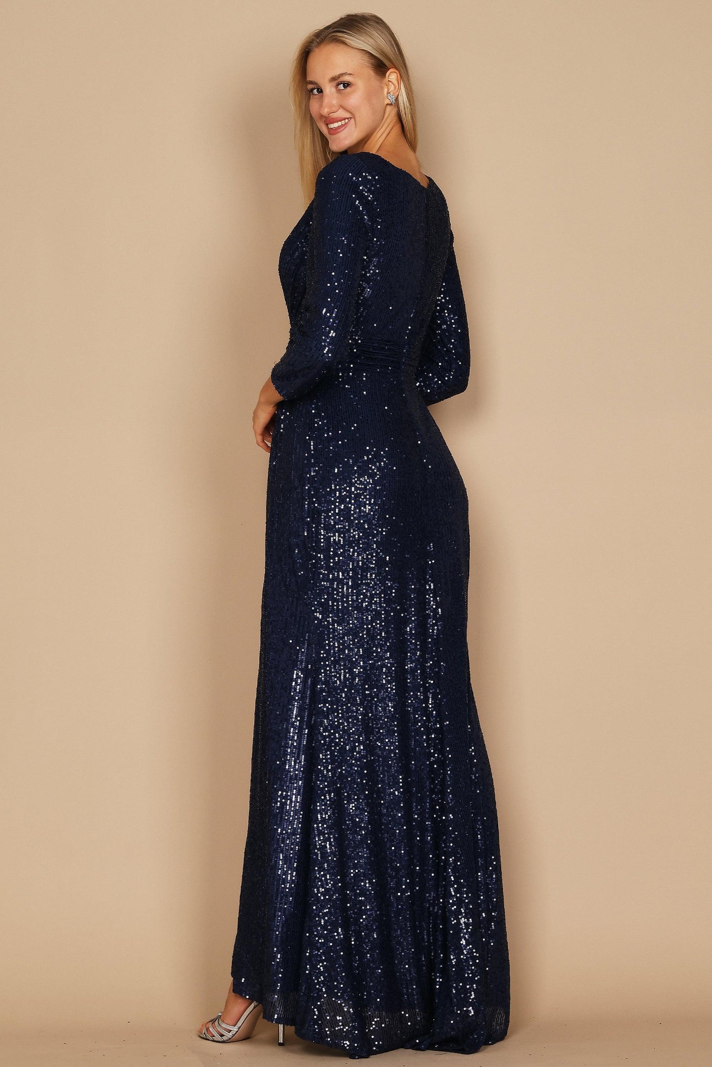 Long Sleeve Sequin Formal Hand Beaded Prom Dress