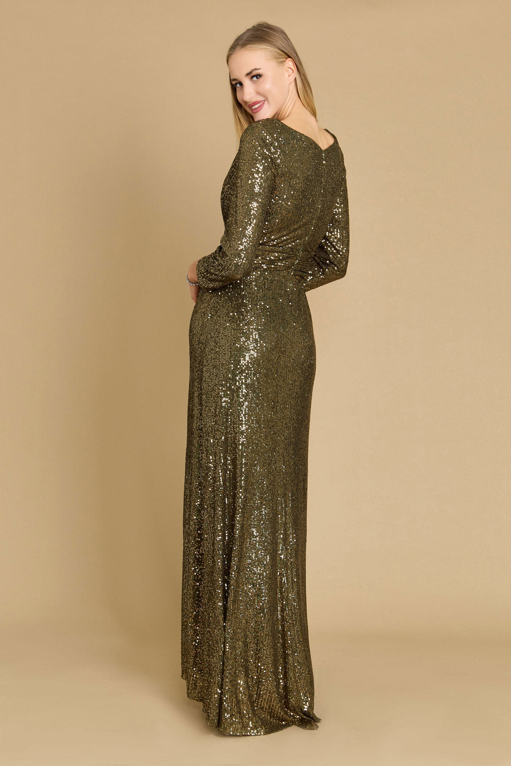 Long Sleeve Sequin Formal Hand Beaded Prom Dress