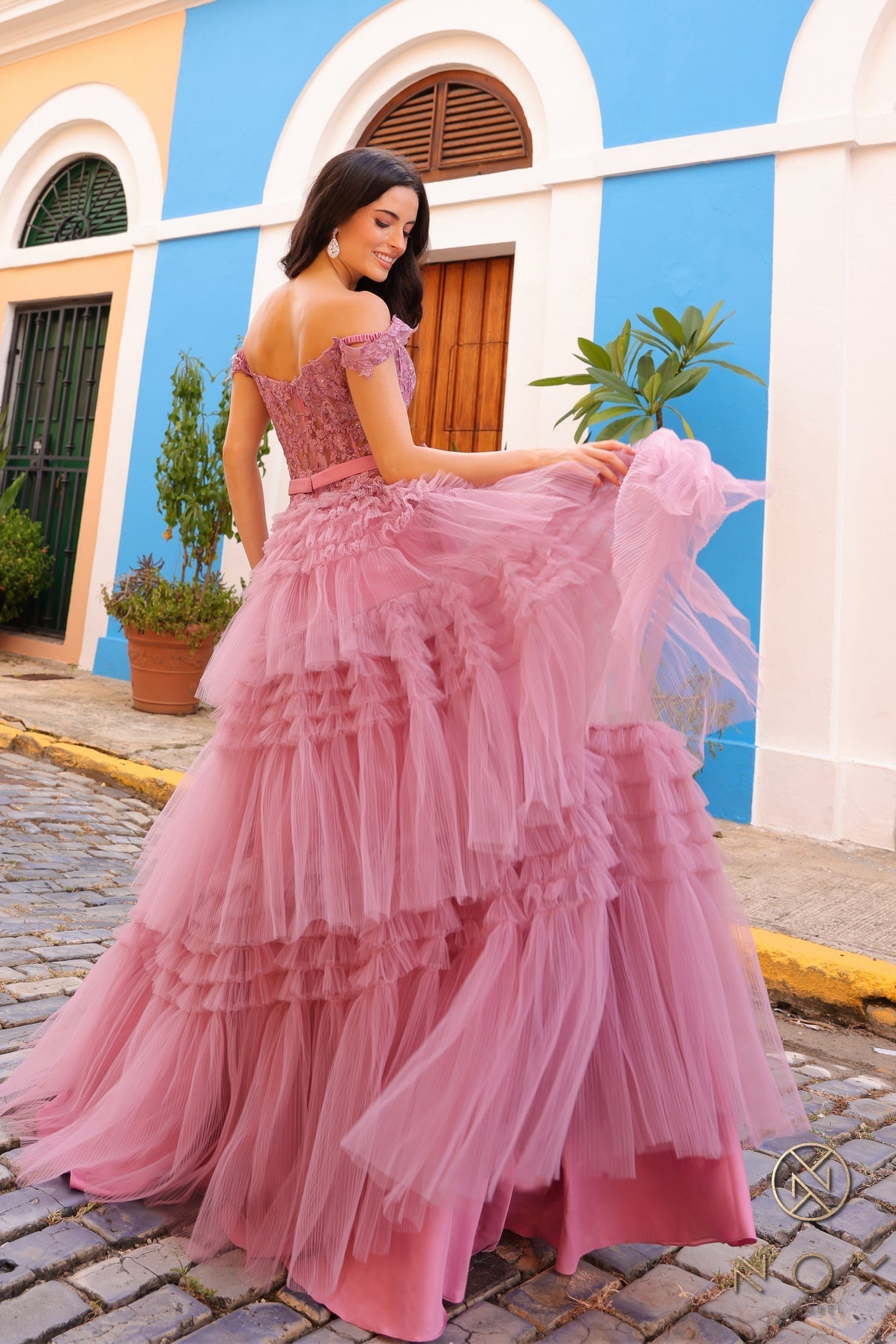 Nox Anabel E1293 Tiered A Line Long Prom Gown