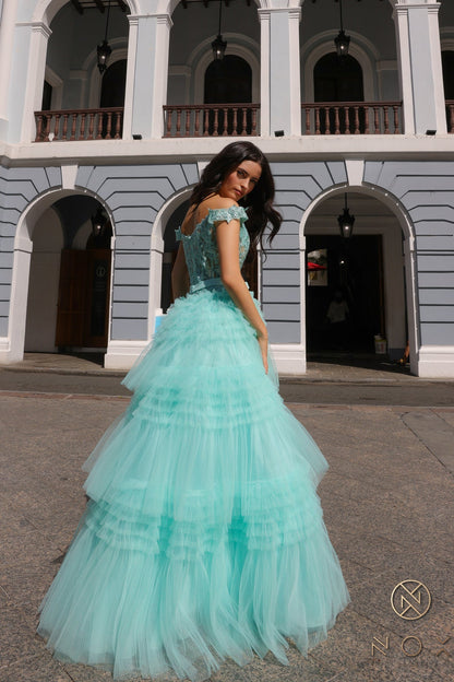 Nox Anabel E1293 Tiered A Line Long Prom Gown