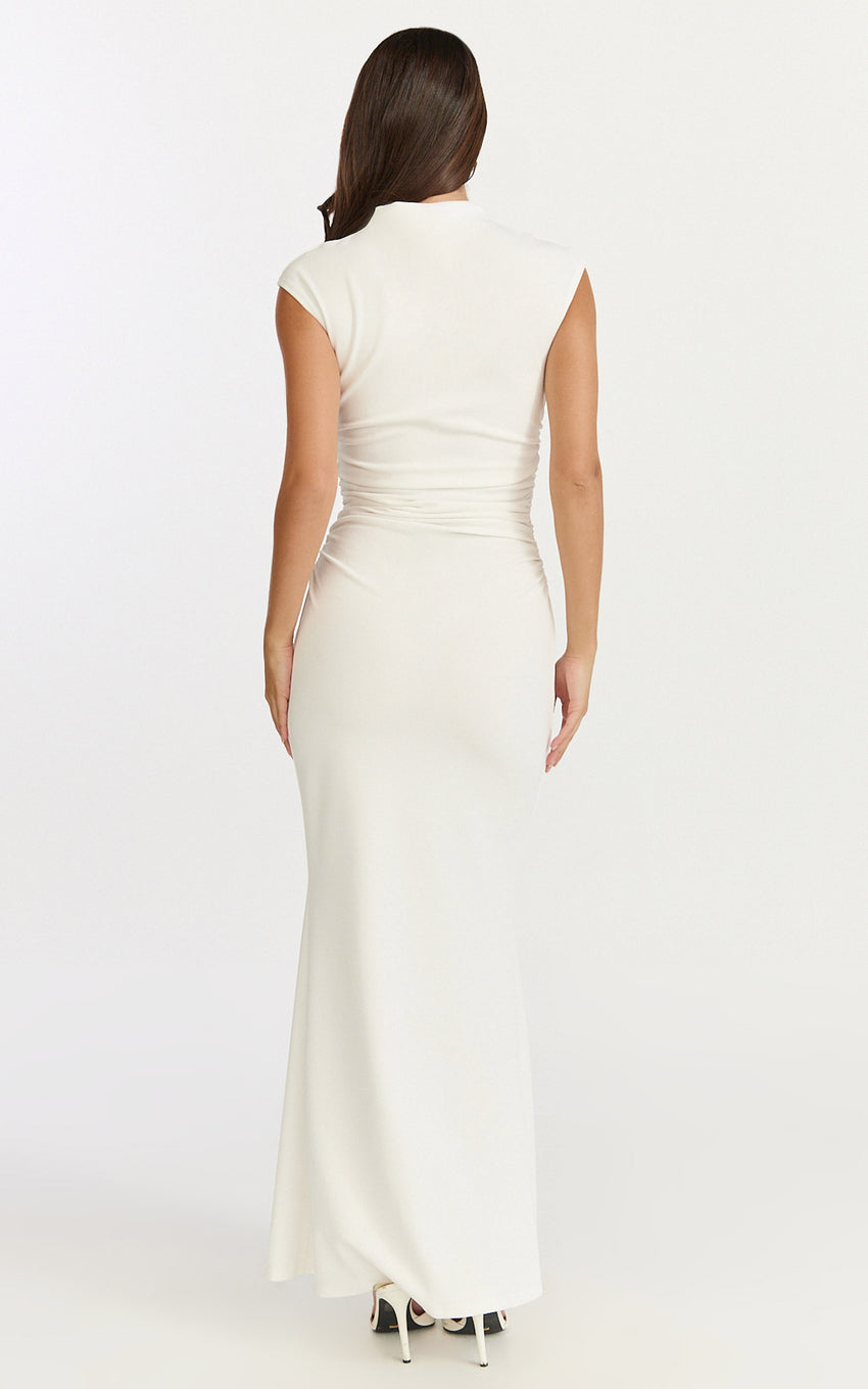 Eira Maxi Dress - High Neck Cap Sleeve Maxi Dress in White