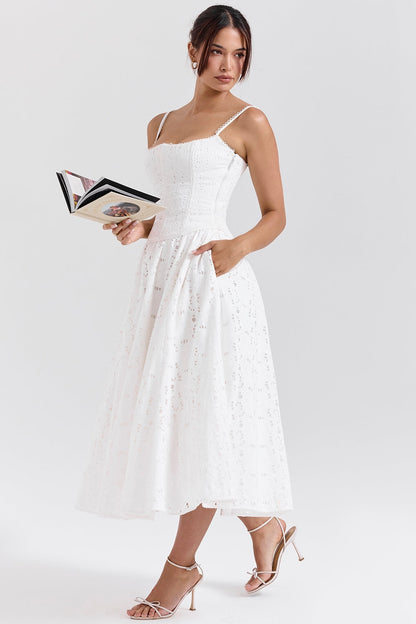 White Broderie Anglais Midi Skirt
