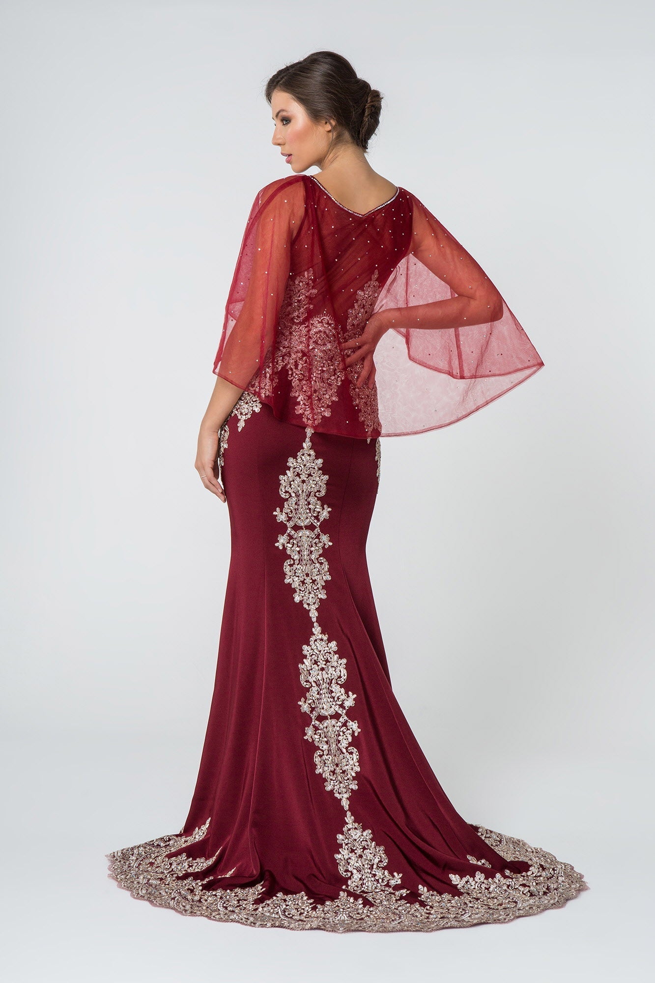 Long Formal Dress Evening Gown Cape Sleeves
