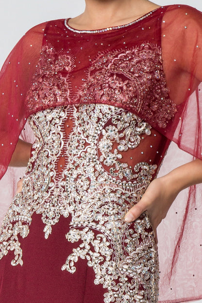 Long Formal Dress Evening Gown Cape Sleeves