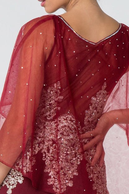 Long Formal Dress Evening Gown Cape Sleeves