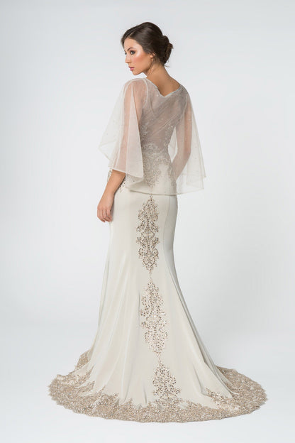 Long Formal Dress Evening Gown Cape Sleeves