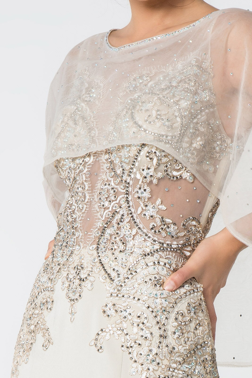Long Formal Dress Evening Gown Cape Sleeves