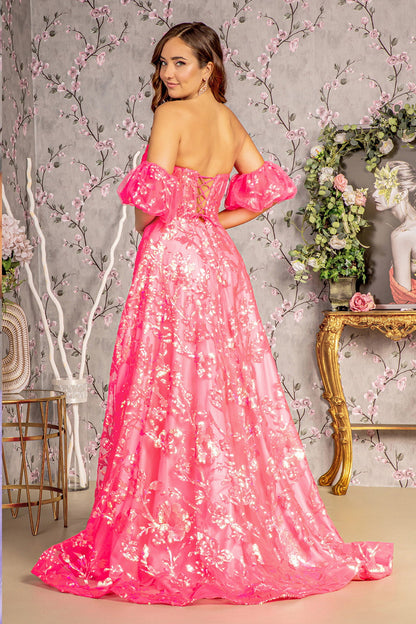 Long Formal Detachable Sleeve Sequin Prom Dress