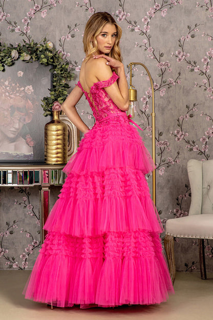 Long Formal 3D Flower A Line Prom Dress