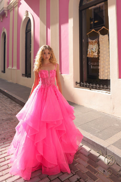 Nox Anabel H1351 Layered Long Formal Prom Glitter Dress