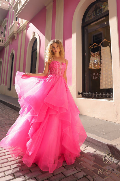 Nox Anabel H1351 Layered Long Formal Prom Glitter Dress