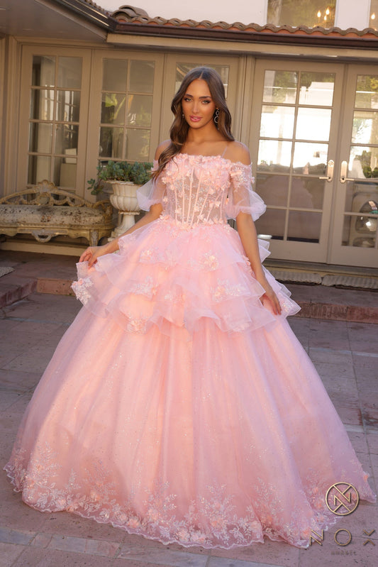 Nox Anabel H1360 Glittered Long Formal Prom Ballgown