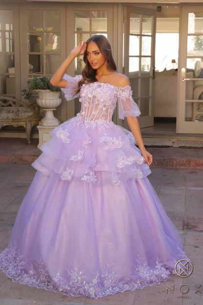 Nox Anabel H1360 Glittered Long Formal Prom Ballgown