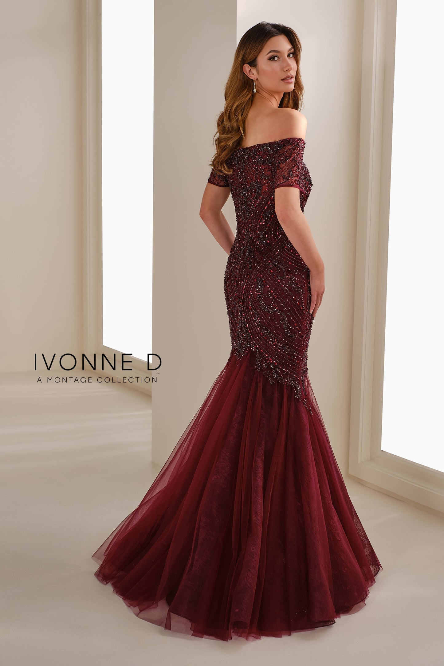 Ivonne D ID1402 Long Mermaid Formal Beaded Evening Gown