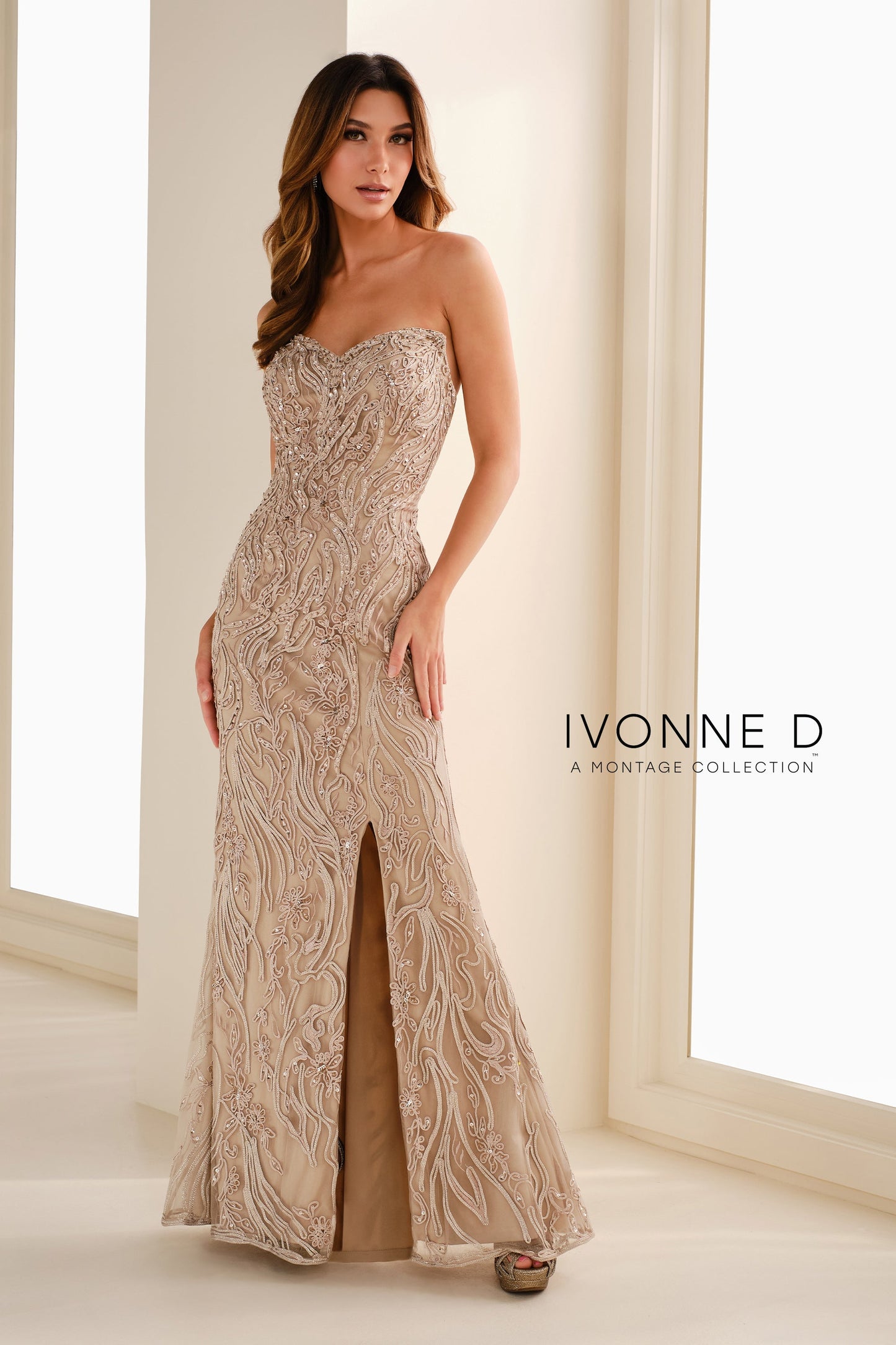 Ivonne D ID1404 Fitted Long Formal Beaded Sequin Prom Gown