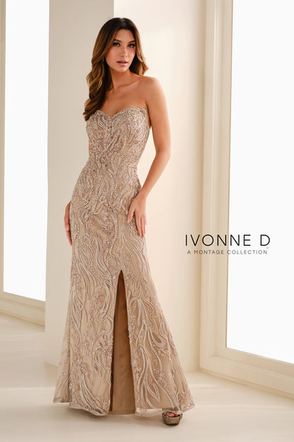 Ivonne D ID1404 Fitted Long Formal Beaded Sequin Prom Gown