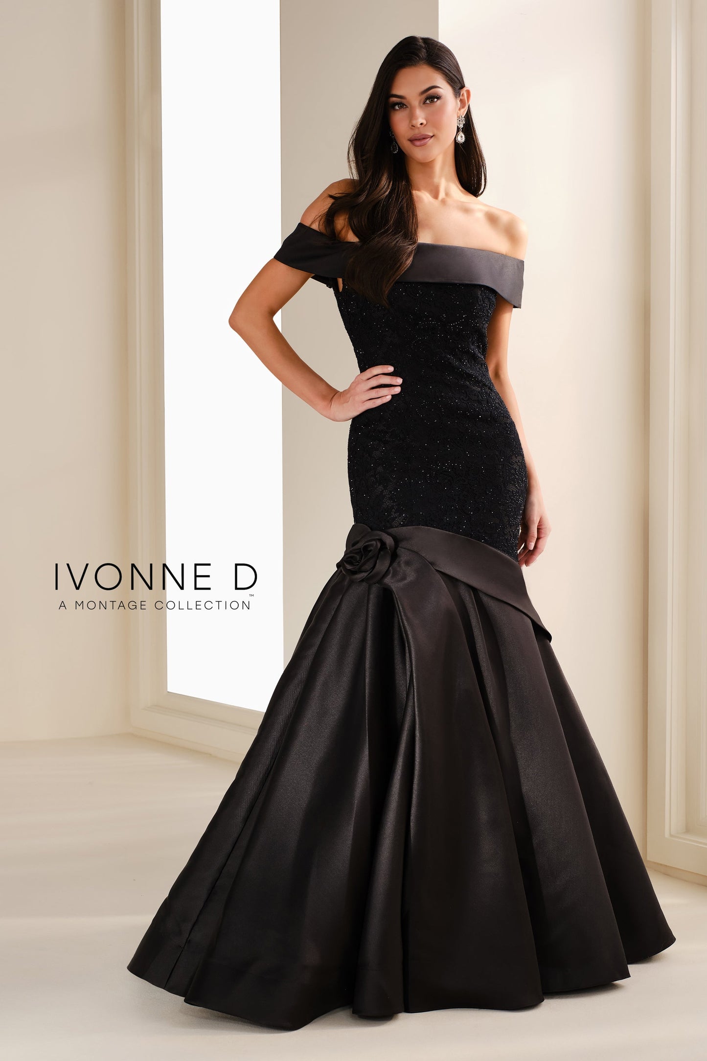 Ivonne D ID1409 Long Beaded Lace Formal Evening Dress