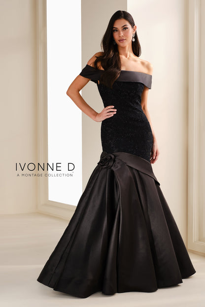 Ivonne D ID1409 Long Beaded Lace Formal Evening Dress