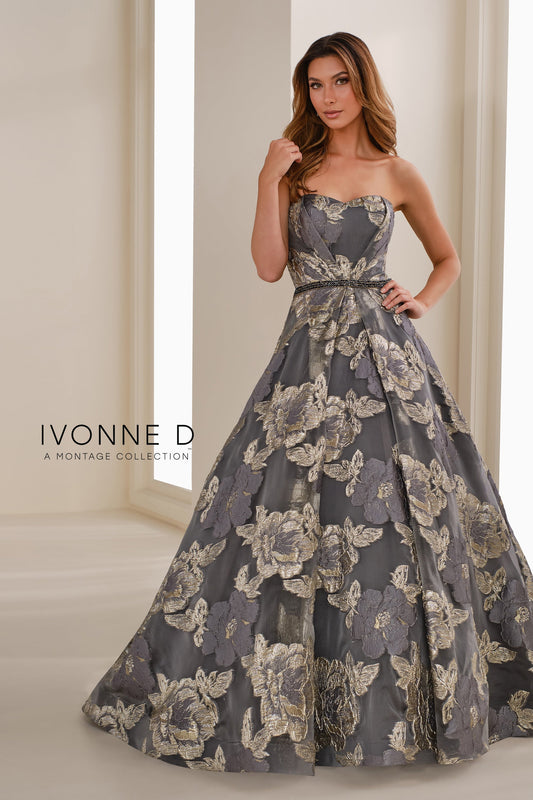 Ivonne D ID1410 Long Floral A Line Formal Evening Dress
