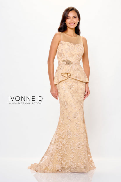 Ivonne D ID6206 Long Mermaid Formal Lace Peplum Evening Dress
