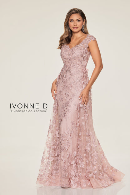 Ivonne D ID801 Long Mermaid Beaded 3D Floral Applique Formal Dress