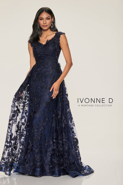 Ivonne D ID801 Long Mermaid Beaded 3D Floral Applique Formal Dress