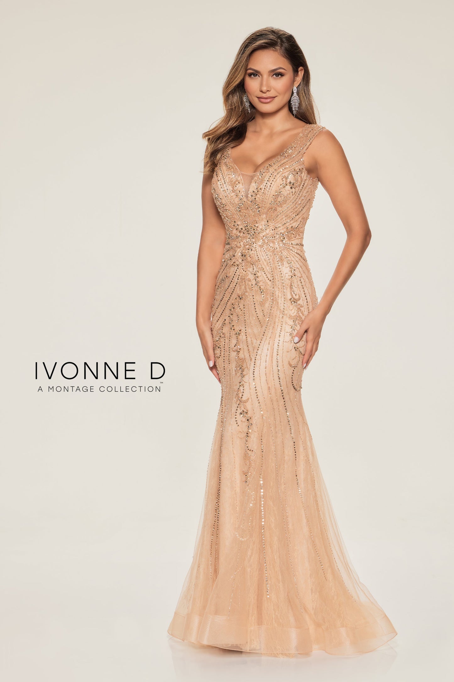 Ivonne D ID802 Beaded Sequin Long Formal Lace Evening Dress