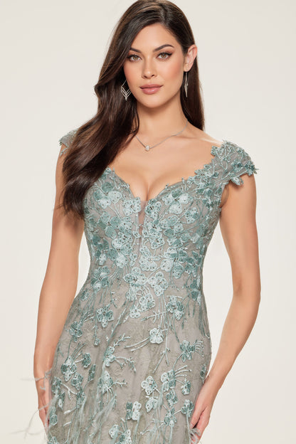 Ivonne D ID807 A Line Long Formal Lace Evening Gown