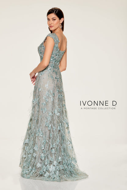 Ivonne D ID807 A Line Long Formal Lace Evening Gown
