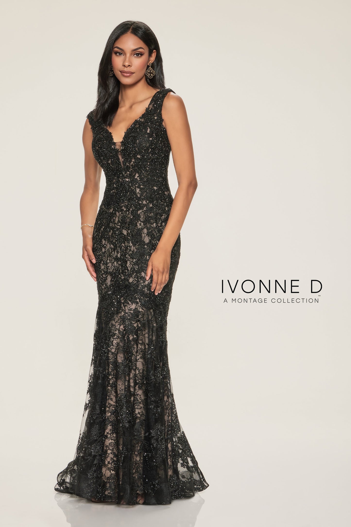 Ivonne D ID809 Long Formal Floral Lace Mermaid Evening Dress