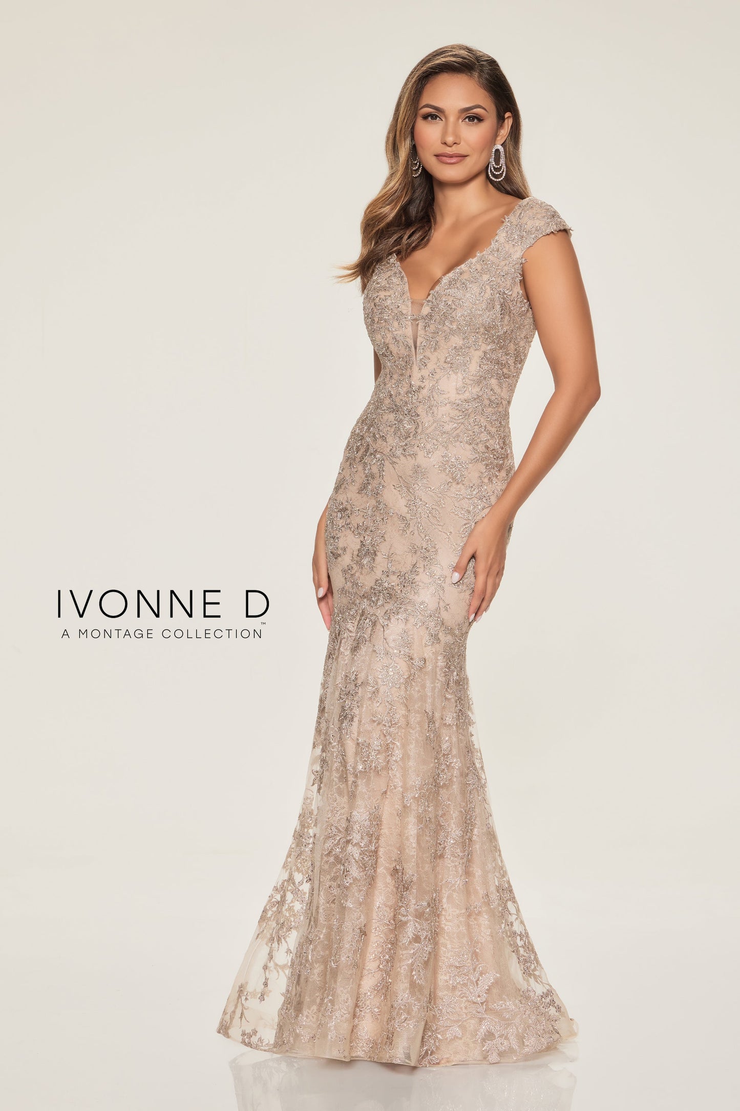 Ivonne D ID809 Long Formal Floral Lace Mermaid Evening Dress
