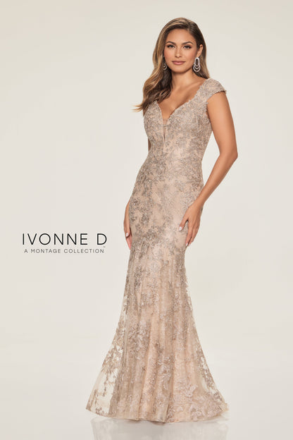 Ivonne D ID809 Long Formal Floral Lace Mermaid Evening Dress