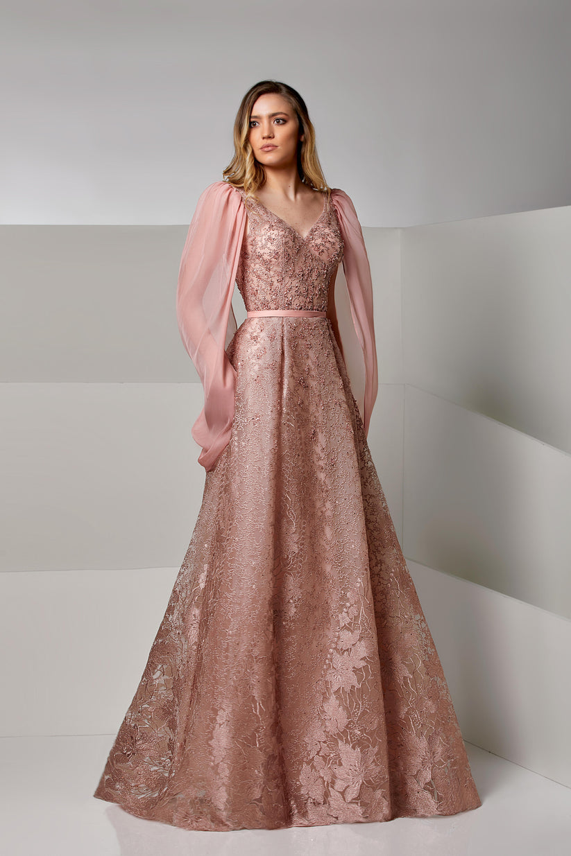 Modessa Couture M20208 A Line Long Lace Floral Formal Evening Dress
