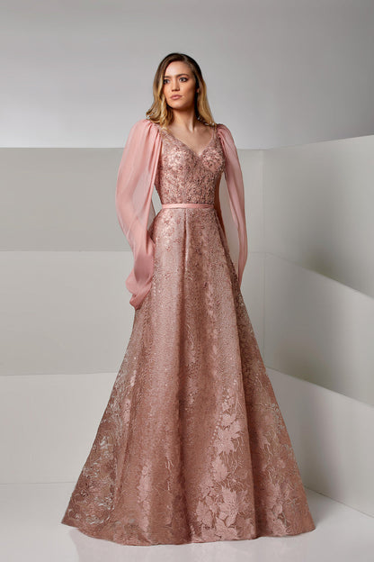 Modessa Couture M20208 A Line Long Lace Floral Formal Evening Dress
