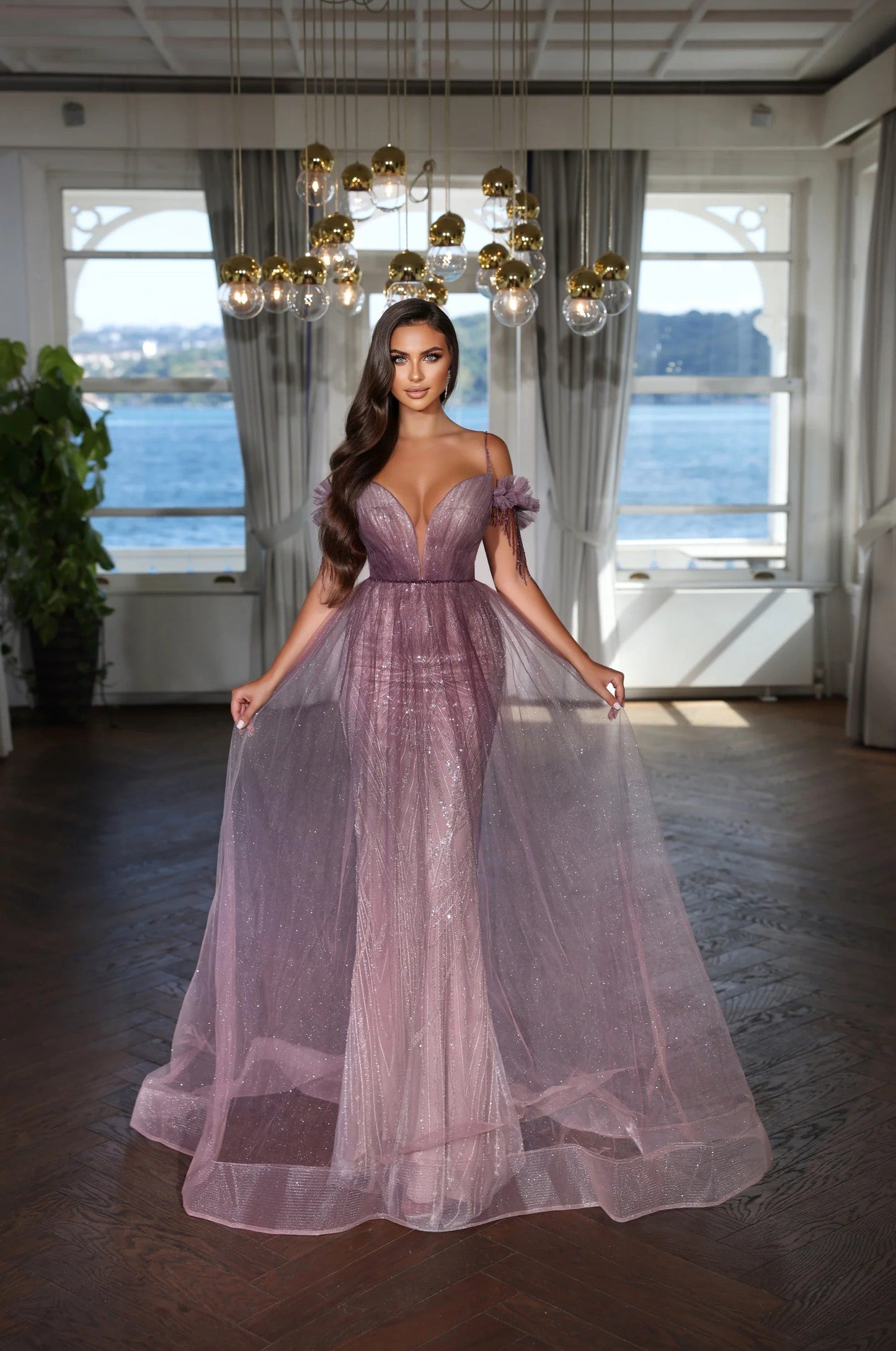 Modessa Couture M22404 A Line Long Formal Sequin Prom Dress