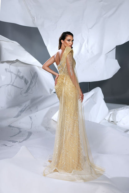 Modessa Couture M24643 Beaded Long Mermaid Formal Cape Prom Dress