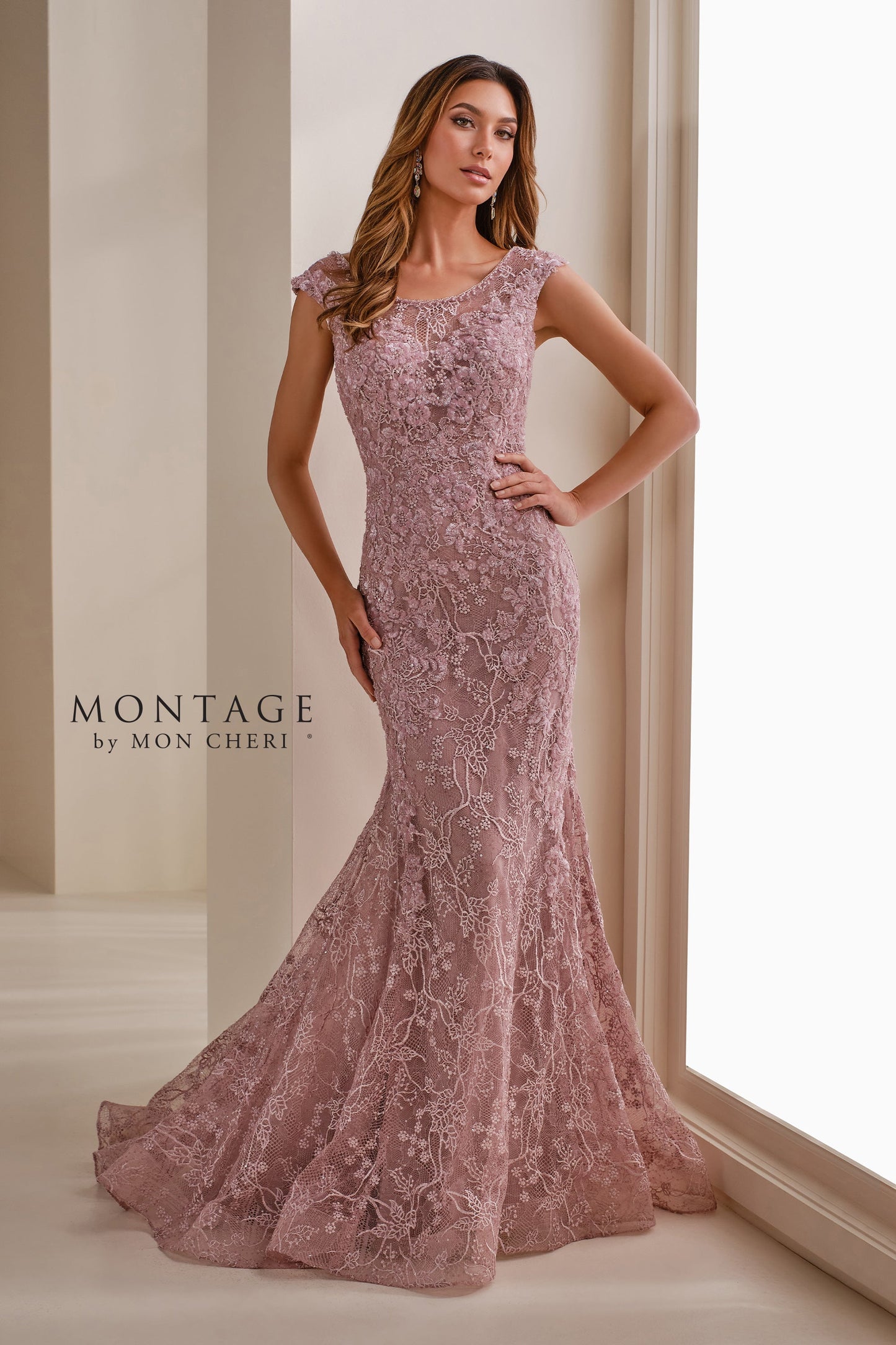 Montage M3109 Mermaid Long Mother of the Bride Formal Sequin Lace Dress