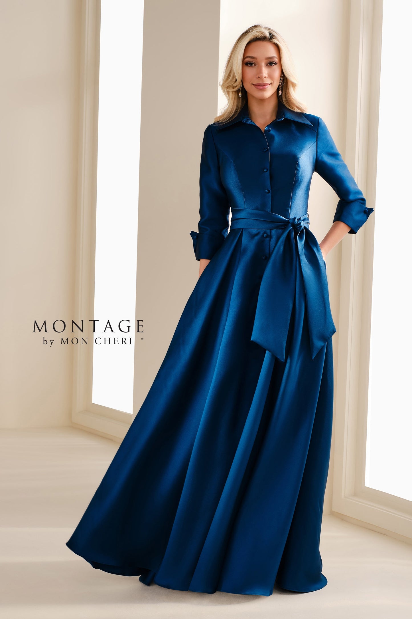 Montage M3114 Pleated Long Mother of the Bride A Line Formal Dress