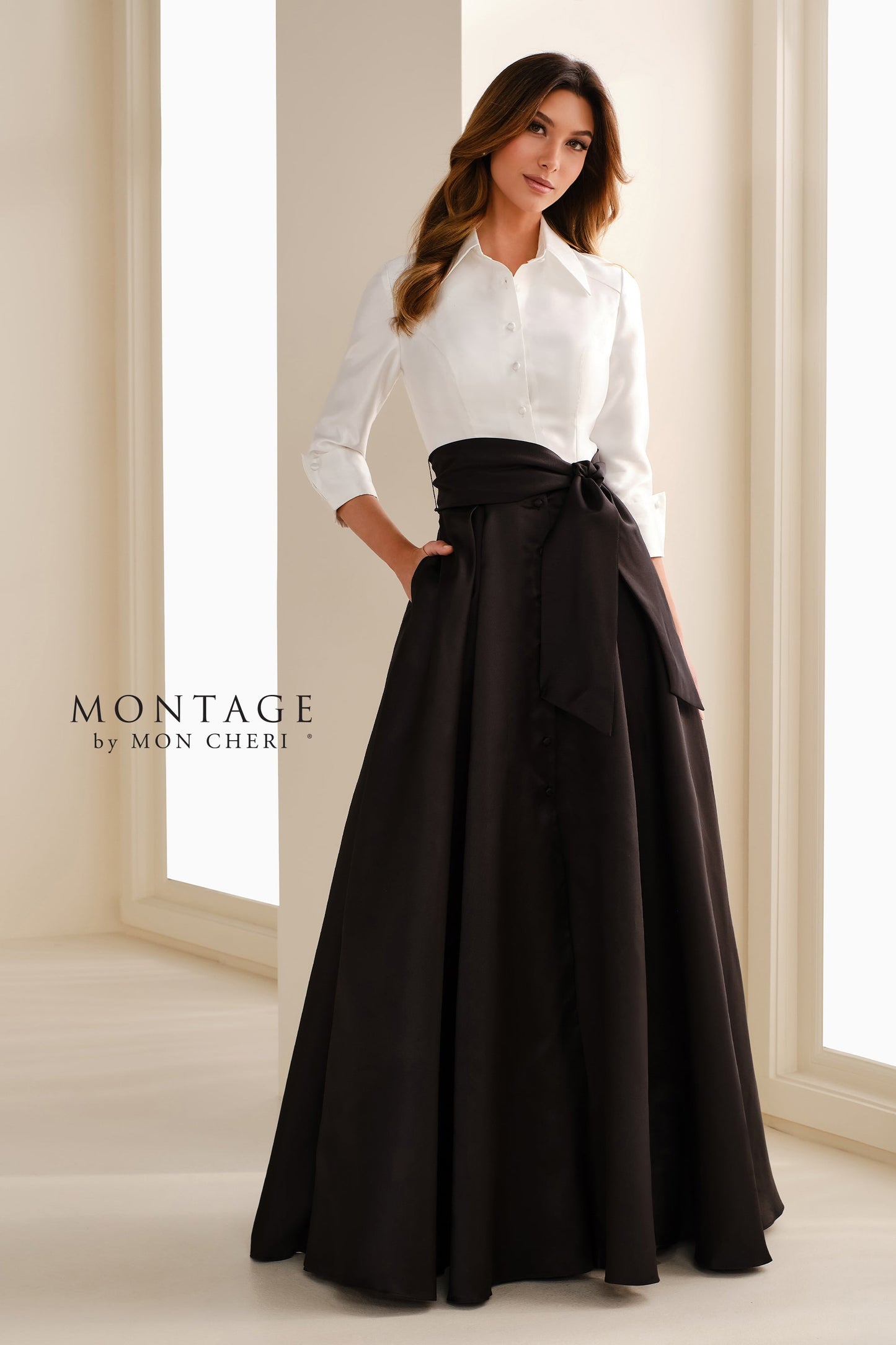 Montage M3114 Pleated Long Mother of the Bride A Line Formal Dress