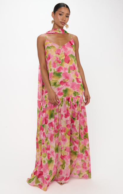 Dalia Maxi Dress ~ Watercolor Floral Chiffon