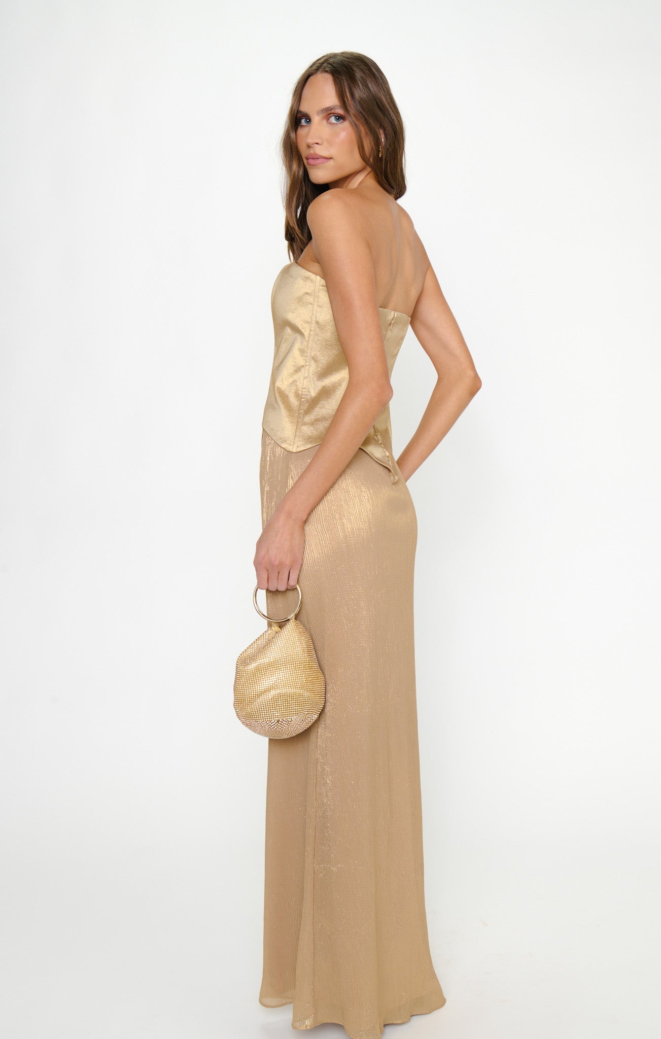 Jules Maxi Dress ~ Gold Pleated Chiffon