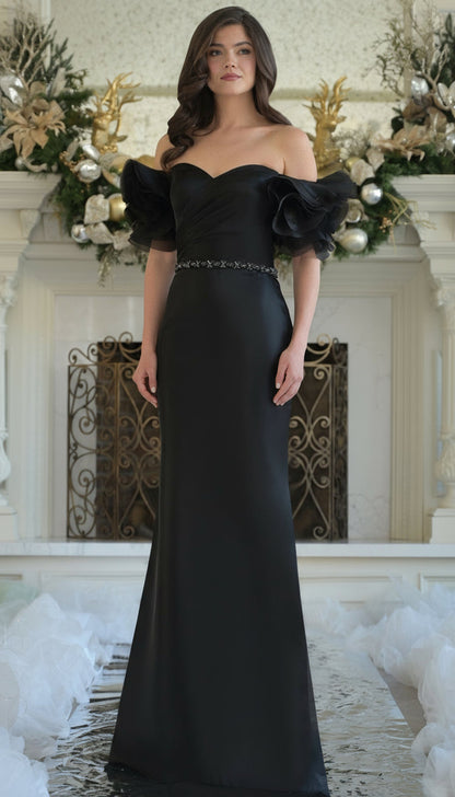 Marsoni MV1353 Long Beaded Ruffle Formal Evening Dress