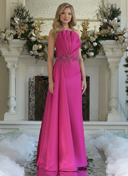 Marsoni MV1356 Beaded Applique Long Formal Evening Pleated Dress