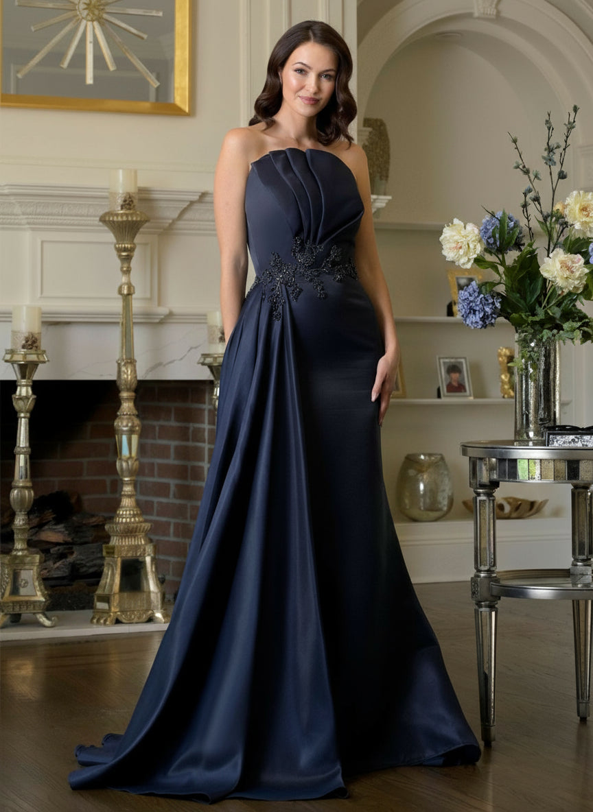 Marsoni MV1356 Beaded Applique Long Formal Evening Pleated Dress