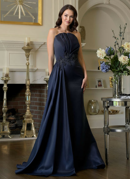 Marsoni MV1356 Beaded Applique Long Formal Evening Pleated Dress