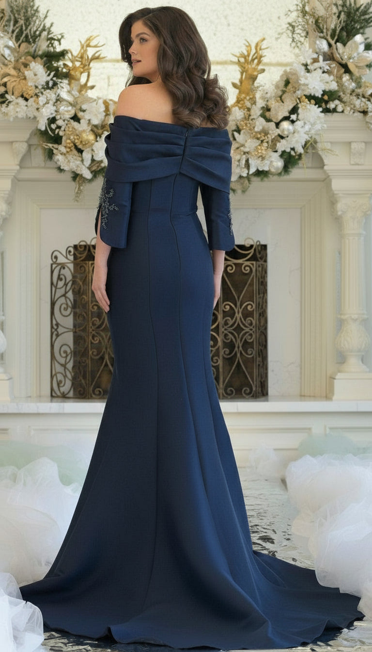 Marsoni MV1360 Long Formal Beaded Applique Evening Dress
