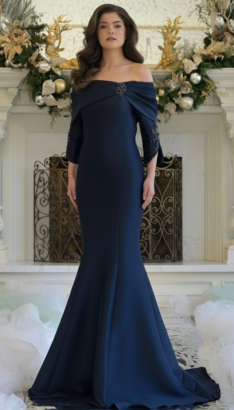 Marsoni MV1360 Long Formal Beaded Applique Evening Dress