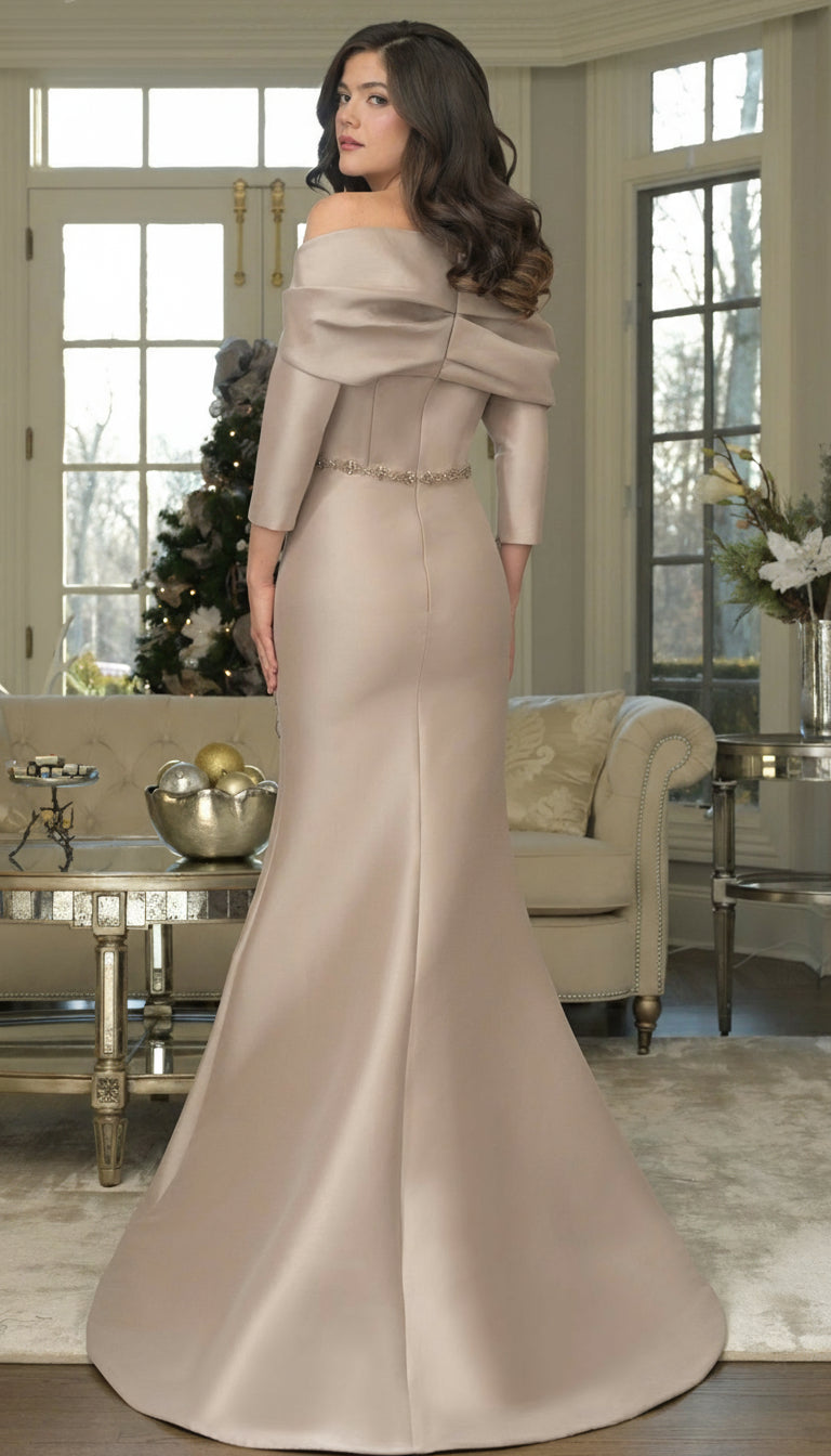 Marsoni MV1374 Beaded Long Fitted Floral Applique Formal Dress