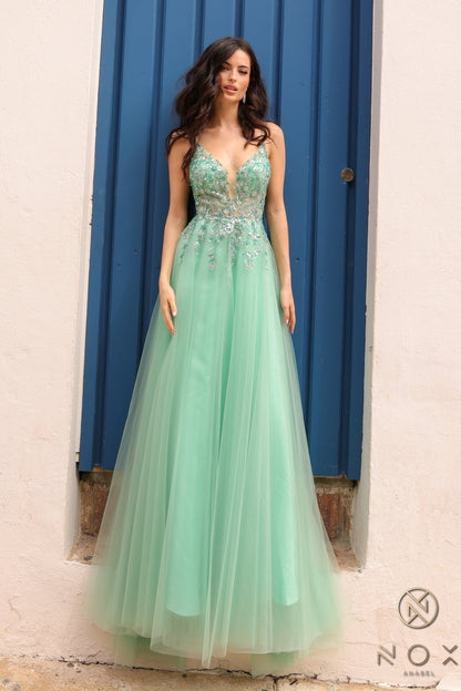 Nox Anabel Q1391 A Line Beaded Long Prom Gown